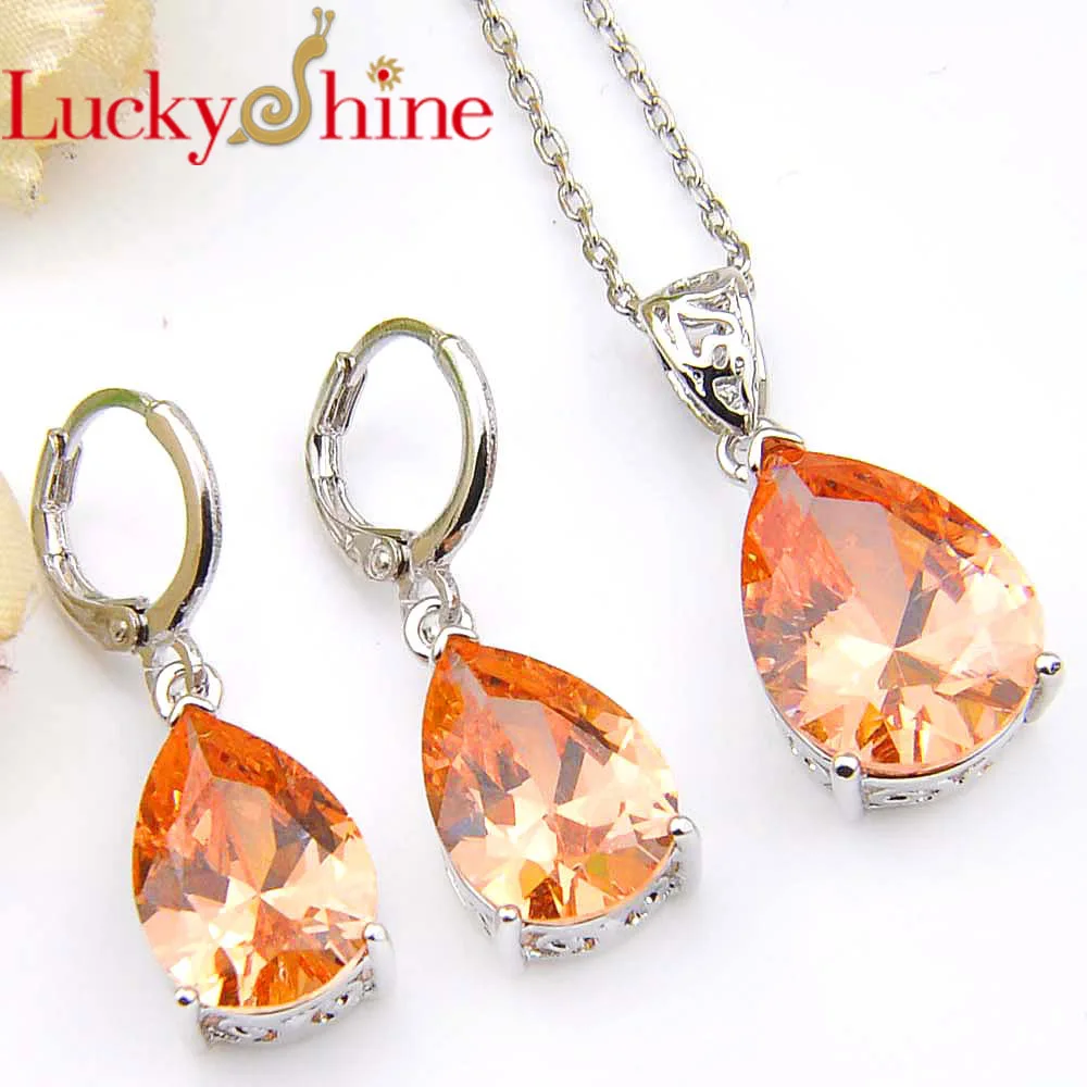 

Luckyshine Woman Luxury Jewelry Crystal Cubic Zirconia 925 Silver Pendants Necklaces Earrings Dance Party Jewelry Sets