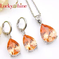 luckyshine woman luxury jewelry crystal cubic zirconia 925 silver pendants necklaces earrings dance party jewelry sets