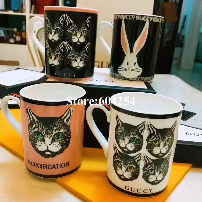 Новое поступление фарфоровая розовая чашка для кошки молочные кружки воды с