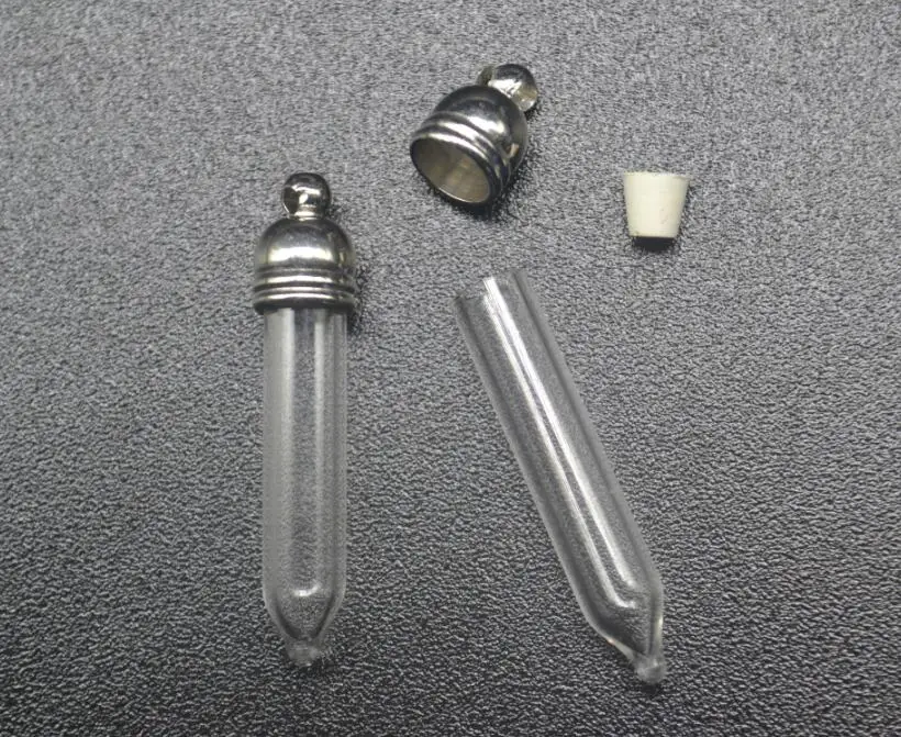 

50pcs 31x5mm bullet shape glass bottle Vial Pendant rubber plug name on rice art 5mm metal cap perfume diy necklace jewelry gift