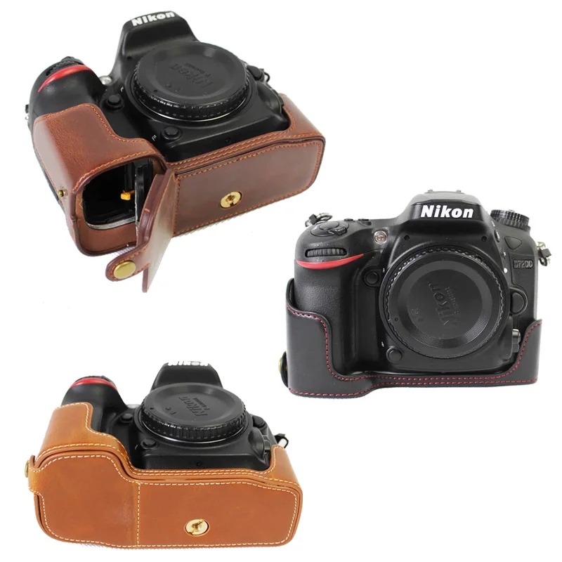 Ретро Винтаж из искусственной кожи сумка для камеры Половина чехол для Nikon D7100 D7200 чехол камеры с открытой батареей