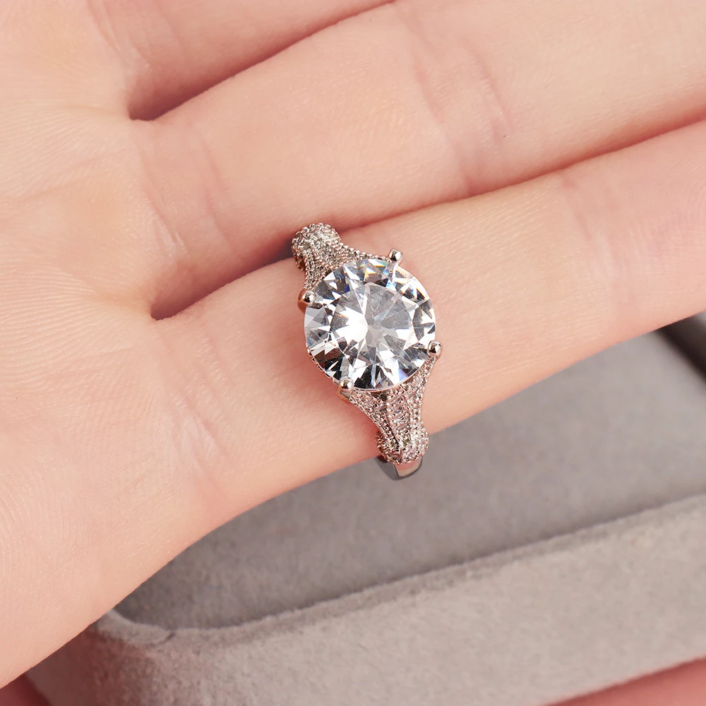 Роскошная женская мода 2.50ct круглая огранка белый Муассанит винтажное Помолвочное кольцо Стерлинговое свадебное ювелирное изделие Размер 5-10