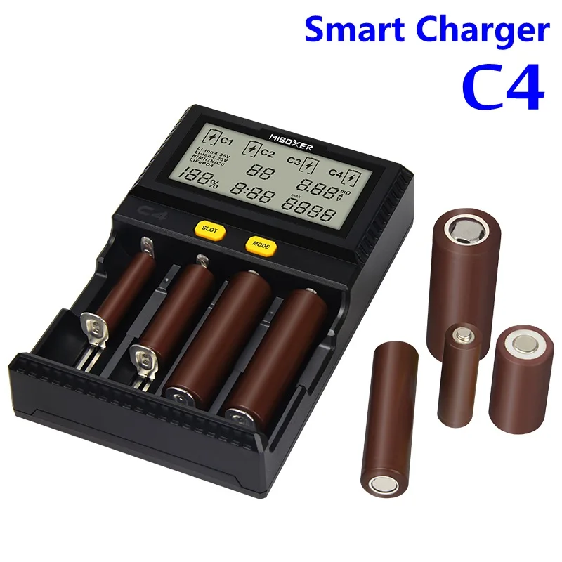 Оригинальное умное зарядное устройство Miboxer C4 LCD для Li Ion IMR INR ICR LiFePO4 18650 14500 26650 16340