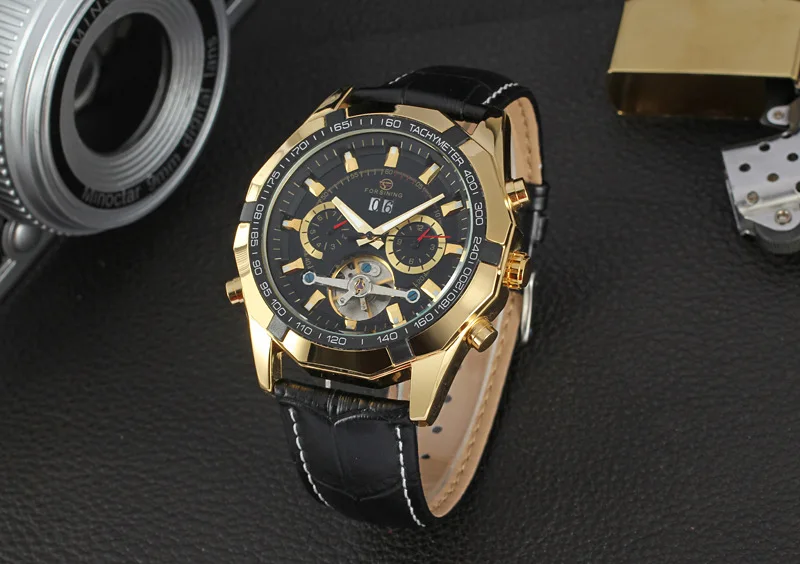 Часы Forsining мужские Montre Homme день/неделя/24 часа турбийон Авто механические часы из искусственной кожи наручные часы Подарочная коробка