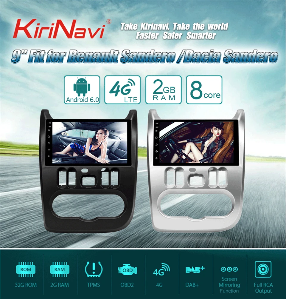KiriNavi Восьмиядерный 4G ПУСТЬ android 7 автомобильный dvd для Renault Sandero Dacia навигация 2008-2012 gps Поддержка 4K видео 4G