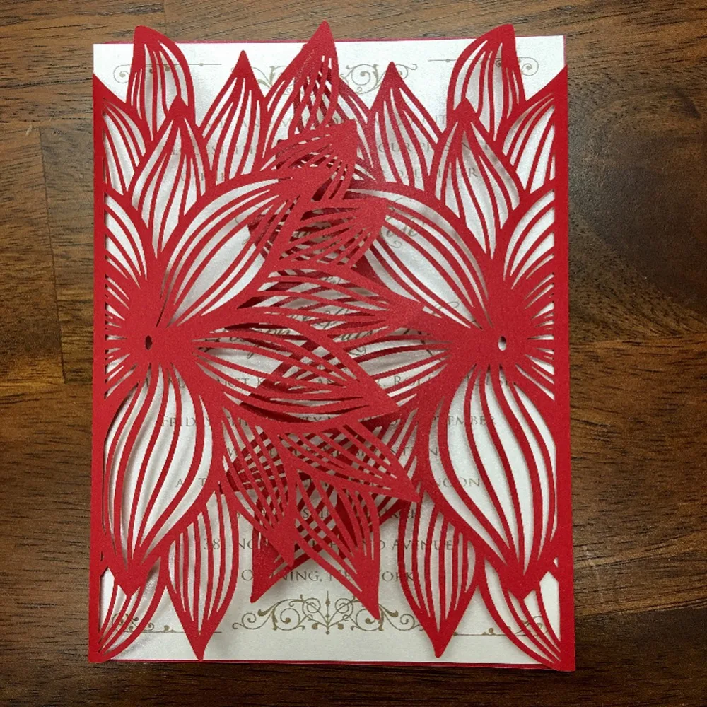 

30pcs red Laser Cut Pretty Design Flower Pattern Wedding Invitations Cards Elegant Birthday Greeting Card Kits Party Decoration