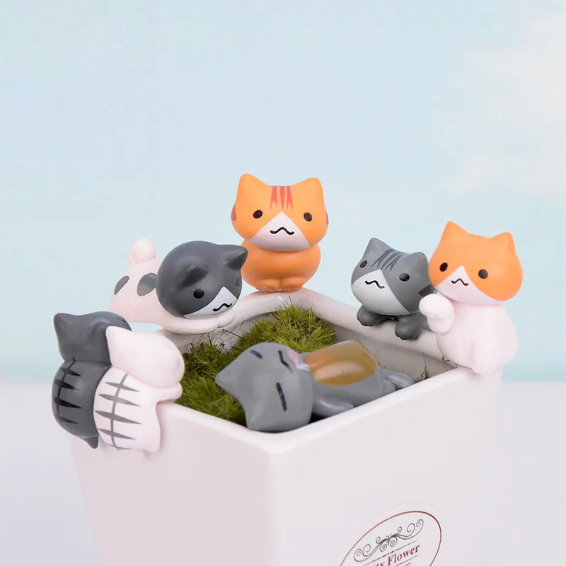 6 шт./компл. мини милый кот ремесло фигурка горшок для садового Растения Орнамент
