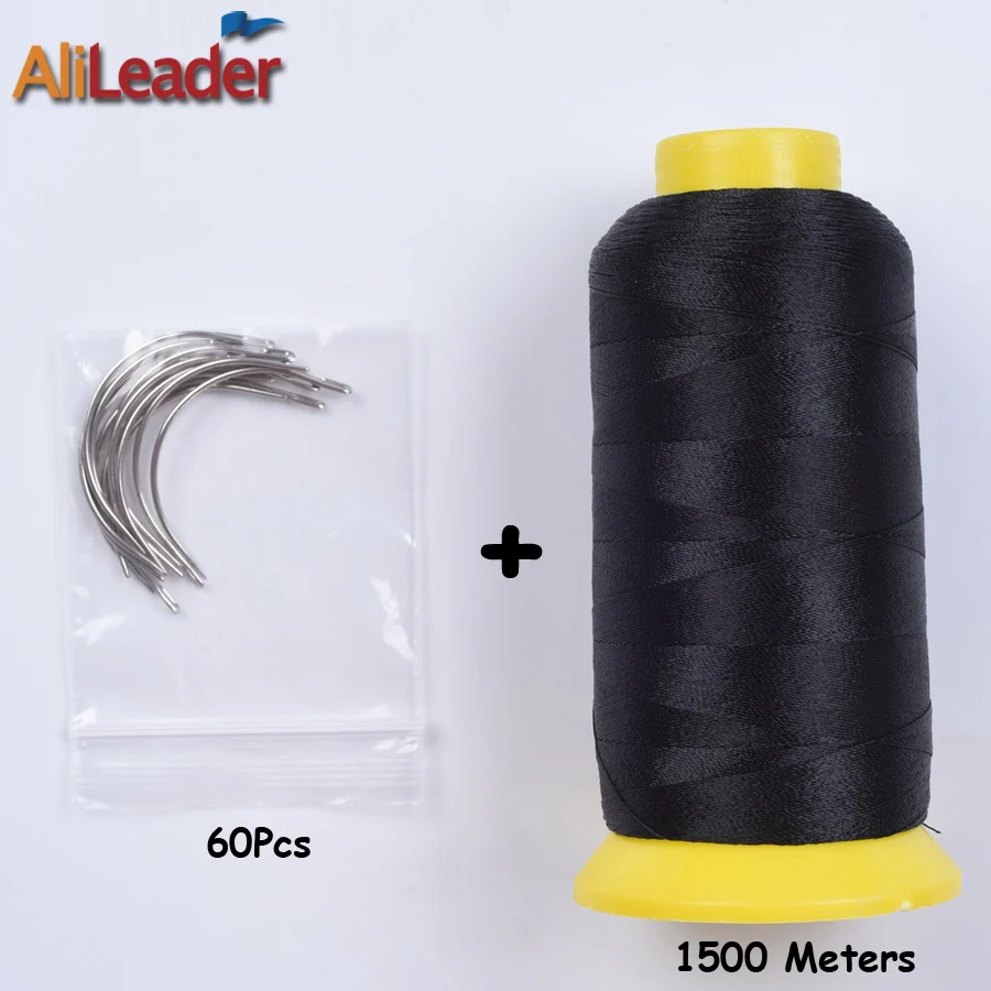 

1500 Meters Brown Black Nylon Hair Weaving Thread With Hair Weaving Needle, 60Pcs Wig Needles For Professional Wig Making Tools