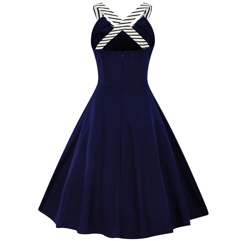 Плюс размер 4XL Хепберн Стиль матросский воротник в полоску принт летнее платье