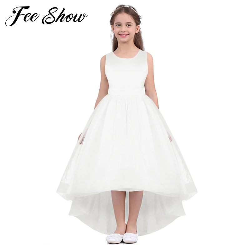 Детское подростковое платье без рукавов с бантом и высоким низом цветочным