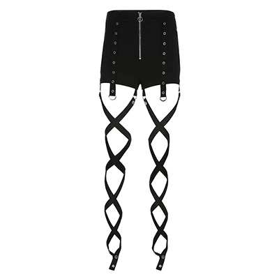 Rapwriter Harajuku Multiple Wearing Methods Middle Ring Zipper Black Shorts Women Summer Hot Streetwear High Waist Shorts - Цвет: Black Shorts