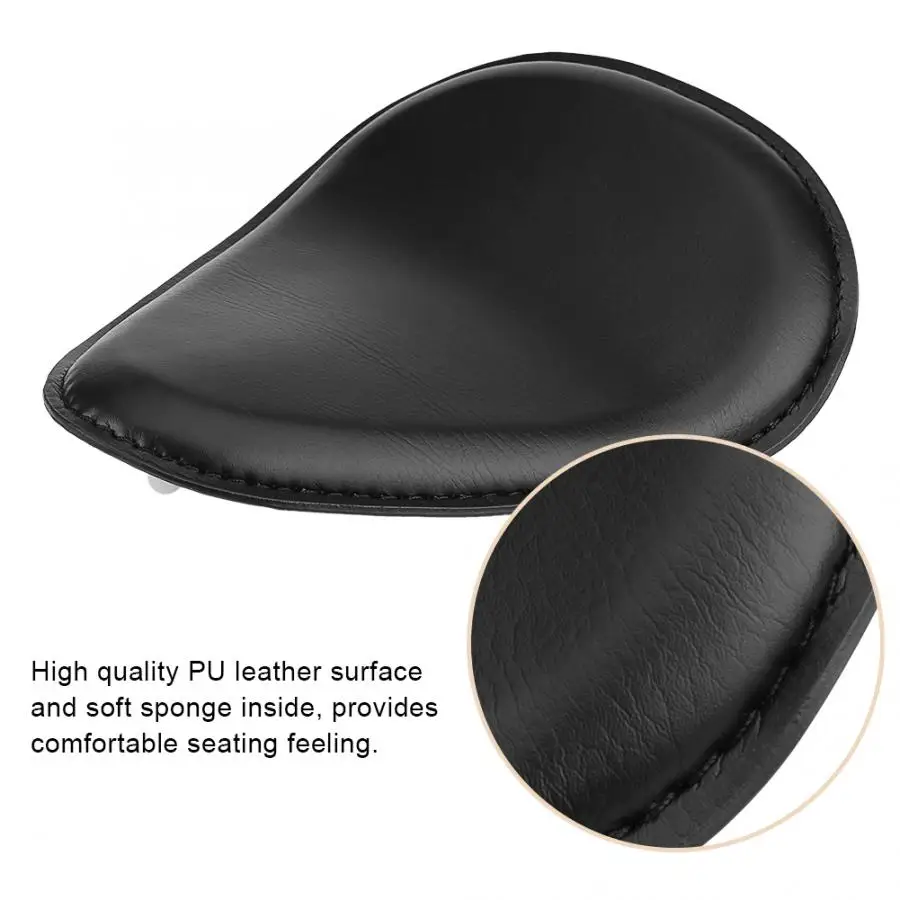 Motorcycle Seat Cushions 3inch Black Leather Solo W/ Mount Spring Bracket for Chopper Bobber Custom |