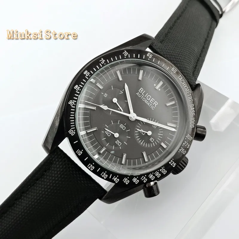 gray black border Новая мода 40 мм bliger мужской черный стерильный циферблат против царапин стекло день недели индикатор механические Автоматические Мужские механические часы - Цвет: gray black border