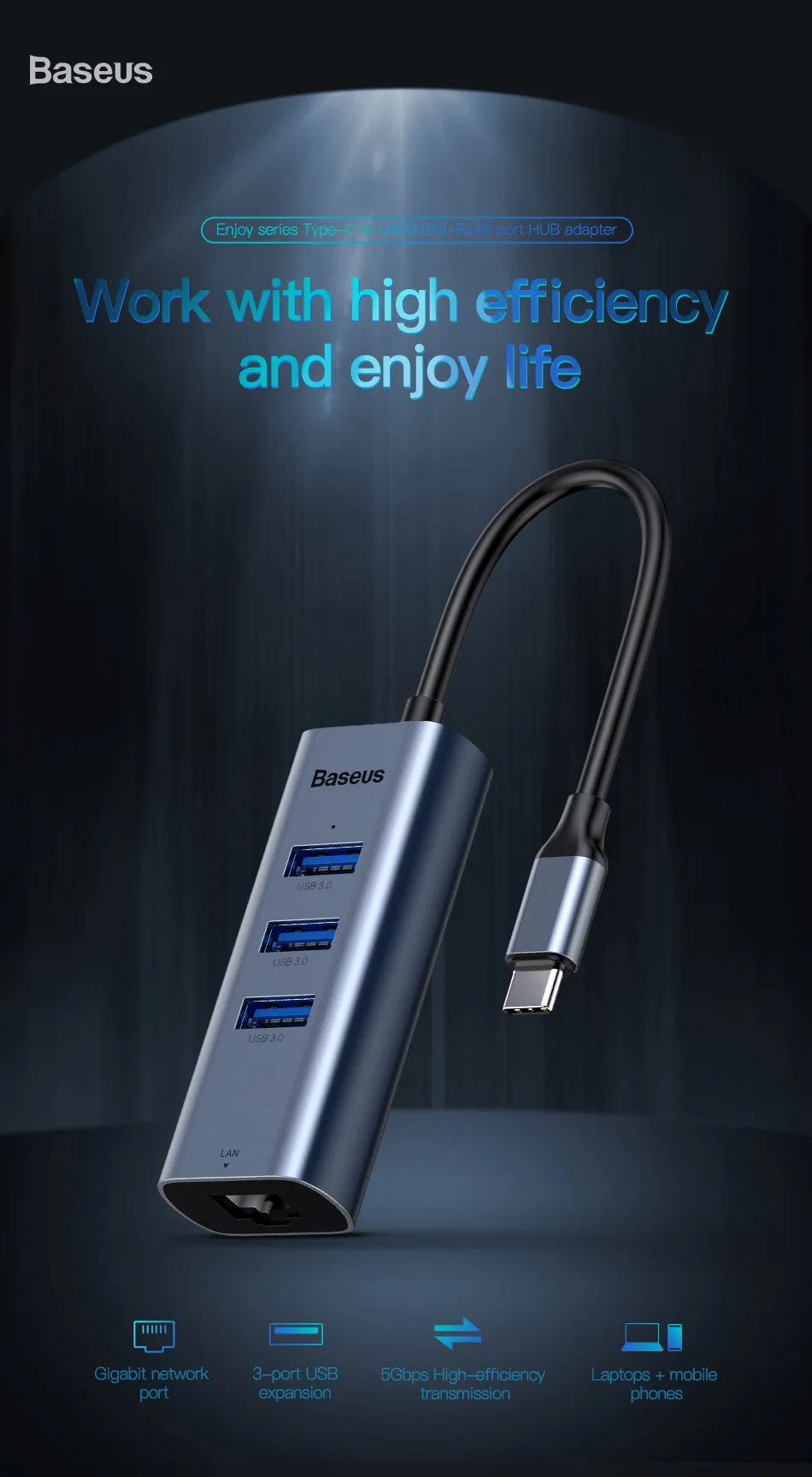 Baseus USB C концентратор Тип C концентратор HDMI Ethernet мульти USB 3,0 Порты и разъёмы Thunderbolt 3 2 Мощность адаптер для MacBook Pro Air док-станция для USB-C концентратор
