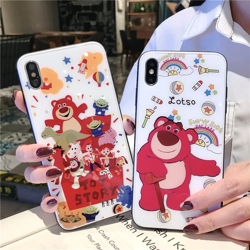 Мультфильм для iPhone6s 7 8 закаленное стекло чехол iPhone X Xs XR Max маленький белый край