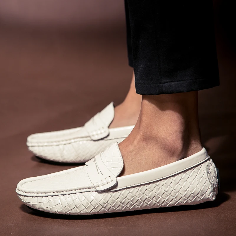 Мужские лоферы Кожаная обувь Повседневная на плоской подошве без шнуровки