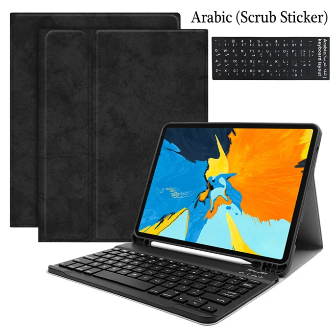 Для iPad Pro 11 чехол клавиатура W Карандаш держатель PU кожаный защитный чехол для iPad Pro 11 клавиатура русская испанская клавиатура - Цвет: black-AL