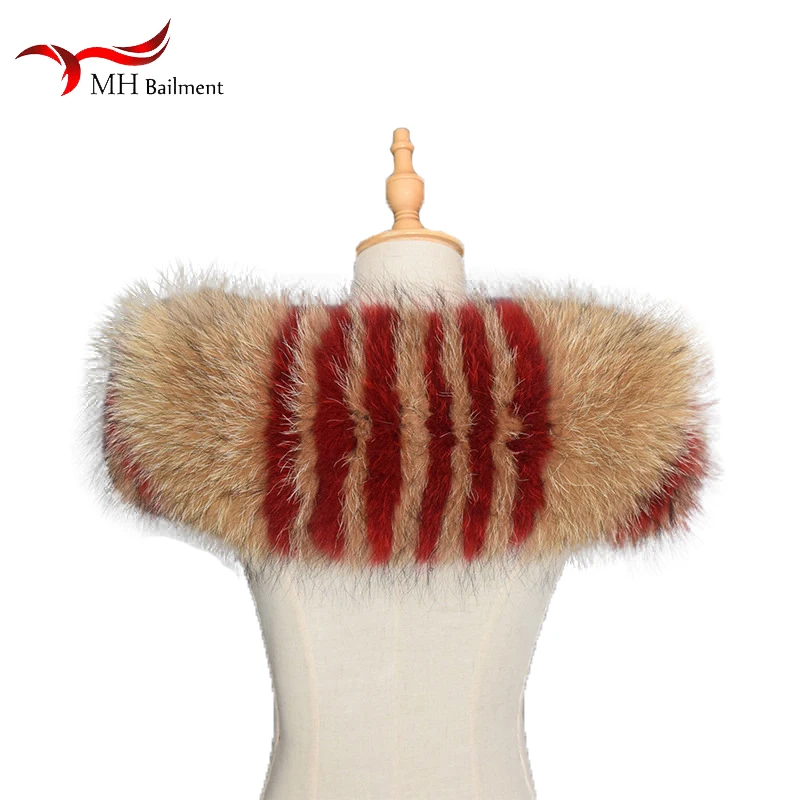 100% Зимний натуральный воротник из меха енота женский шарф модное пальто свитер