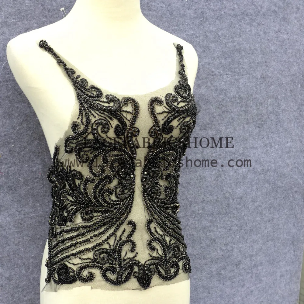 

New heavy handmade Rhinestones grey/silver/red/black lace triming big patch wedding dress Accessories 47X45cm by piece