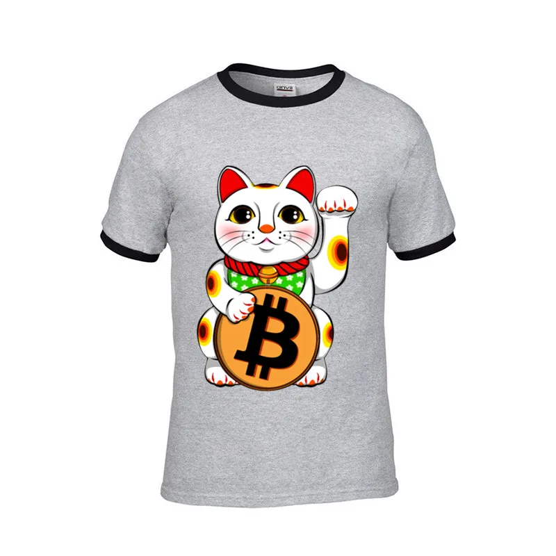 2018 Забавный Биткоин счастливый кот Манеки Неко Мужская Уличная футболка эфириум