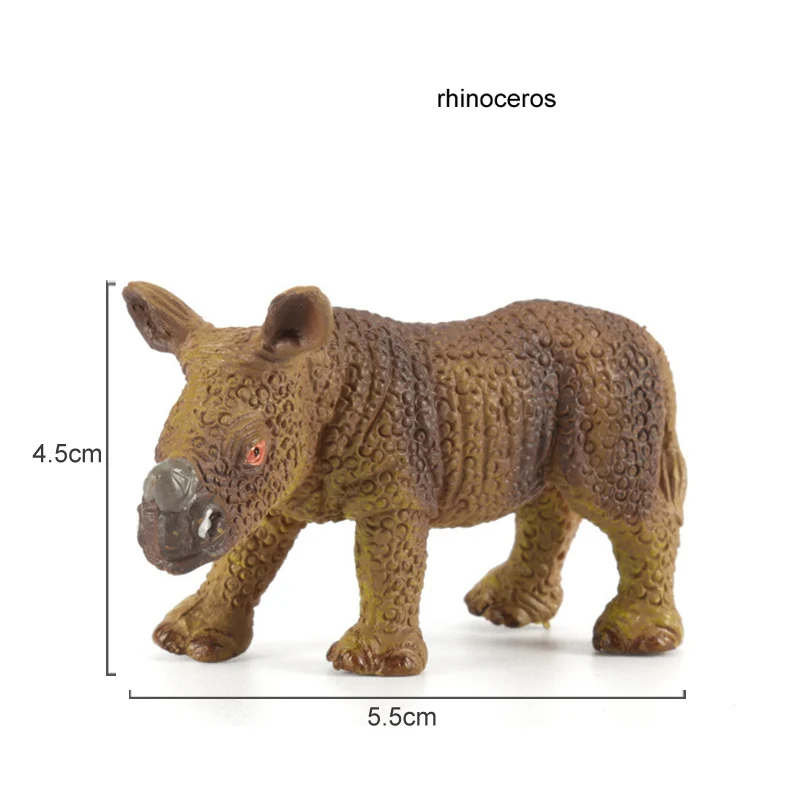 rhinoceros Детские игрушки, пластиковая фигурка животного из зоопарка, олень, леопард, бегемот, медведь, модель животного, мини-фигурка, набор, аксессуары для домашнего декора - Цвет: rhinoceros