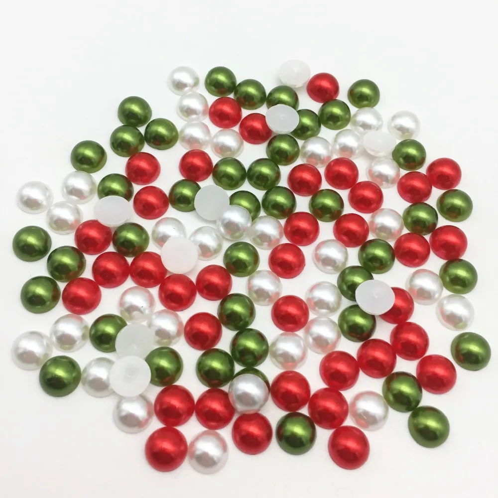 

1000pcs 8mm Christmas Red White Green Half Round Pearls Flatbacks Embellishments DIY Phone Nail Decorations Crafts Cardmaking