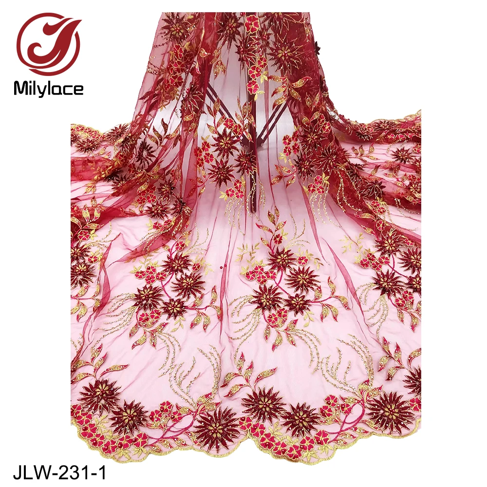 Новая французская сетчатая кружевная ткань 3D Цветочный бисер с камнем тюль