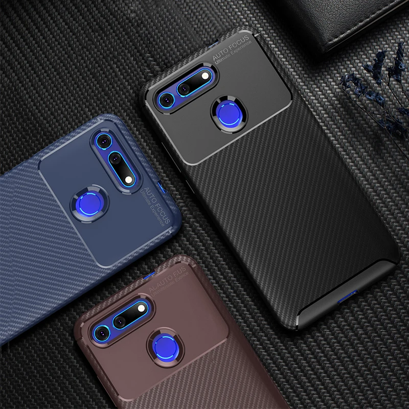Чехлы для телефонов Huawei Honor View 20 чехол из углеродного волокна Мягкий Силиконовый