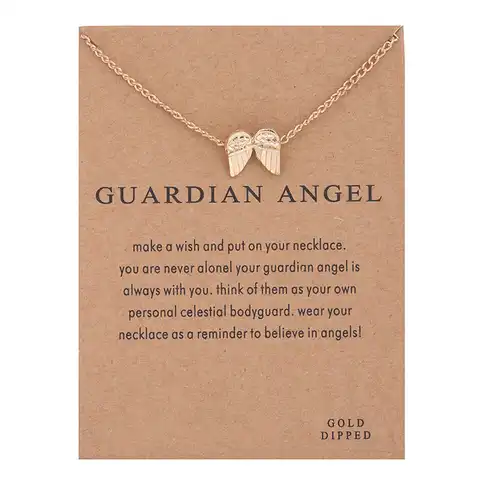 Простое модное ожерелье с ангелом-хранителем, женское золотистое ожерелье с подвеской в виде крыльев Ангела, подарки с карточкой
