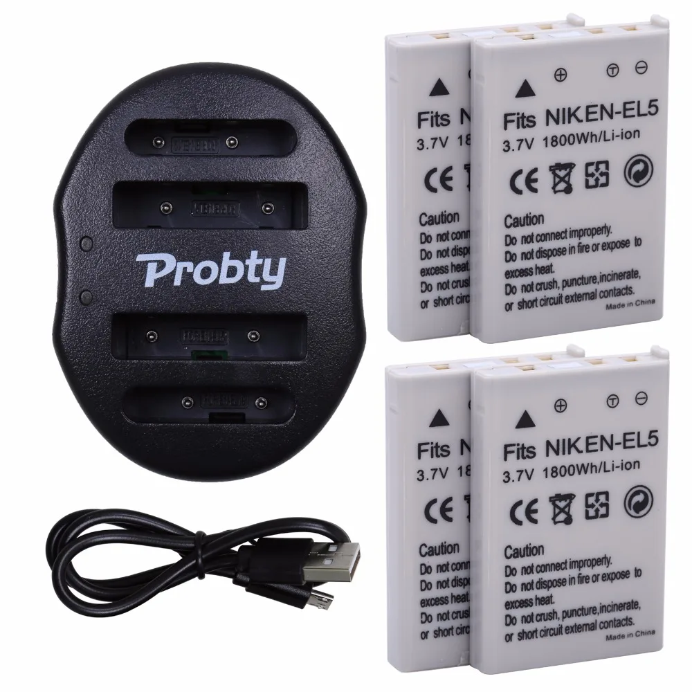 4 шт. PROBTY EN EL5 батарея + USB двойное зарядное устройство для Nikon CoolPix P530 P510 P500 P90 P80 4200 5900