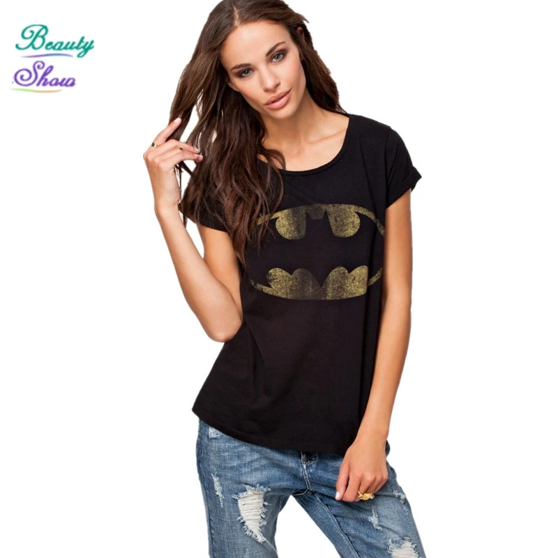 2017 Мультфильм Бэтмен Футболка Женщины С Коротким Рукавом Хлопок Рубашки Женщина