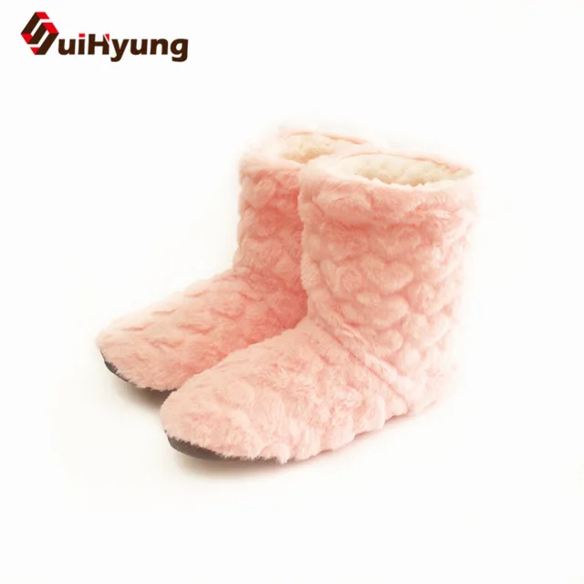 Розовый Suihyung/домашние тапочки; зимняя теплая мягкая хлопковая обувь из флока; однотонные женские плюшевые тапочки; нескользящая домашняя обувь на плоской подошве - Цвет: Розовый