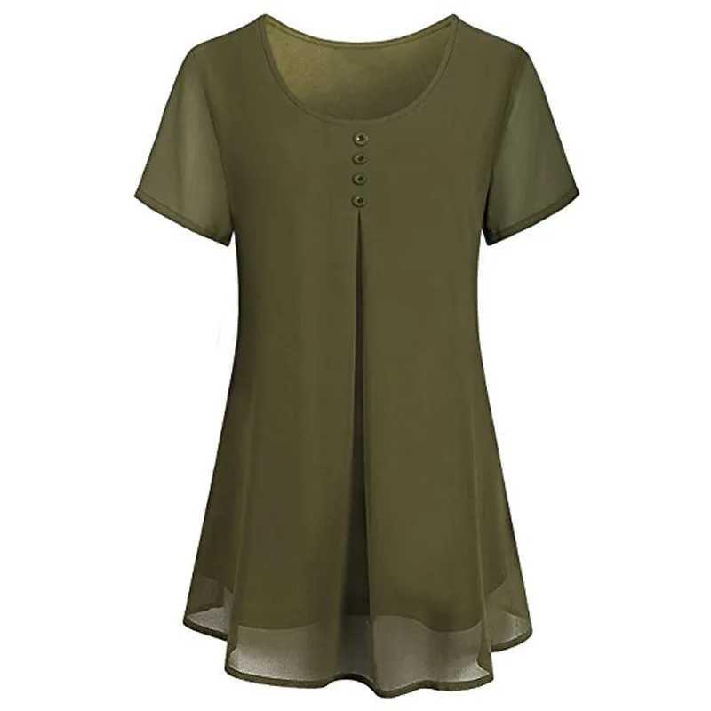2018 летняя шифоновая блуза с коротким рукавом и пуговицами Женская Повседневная