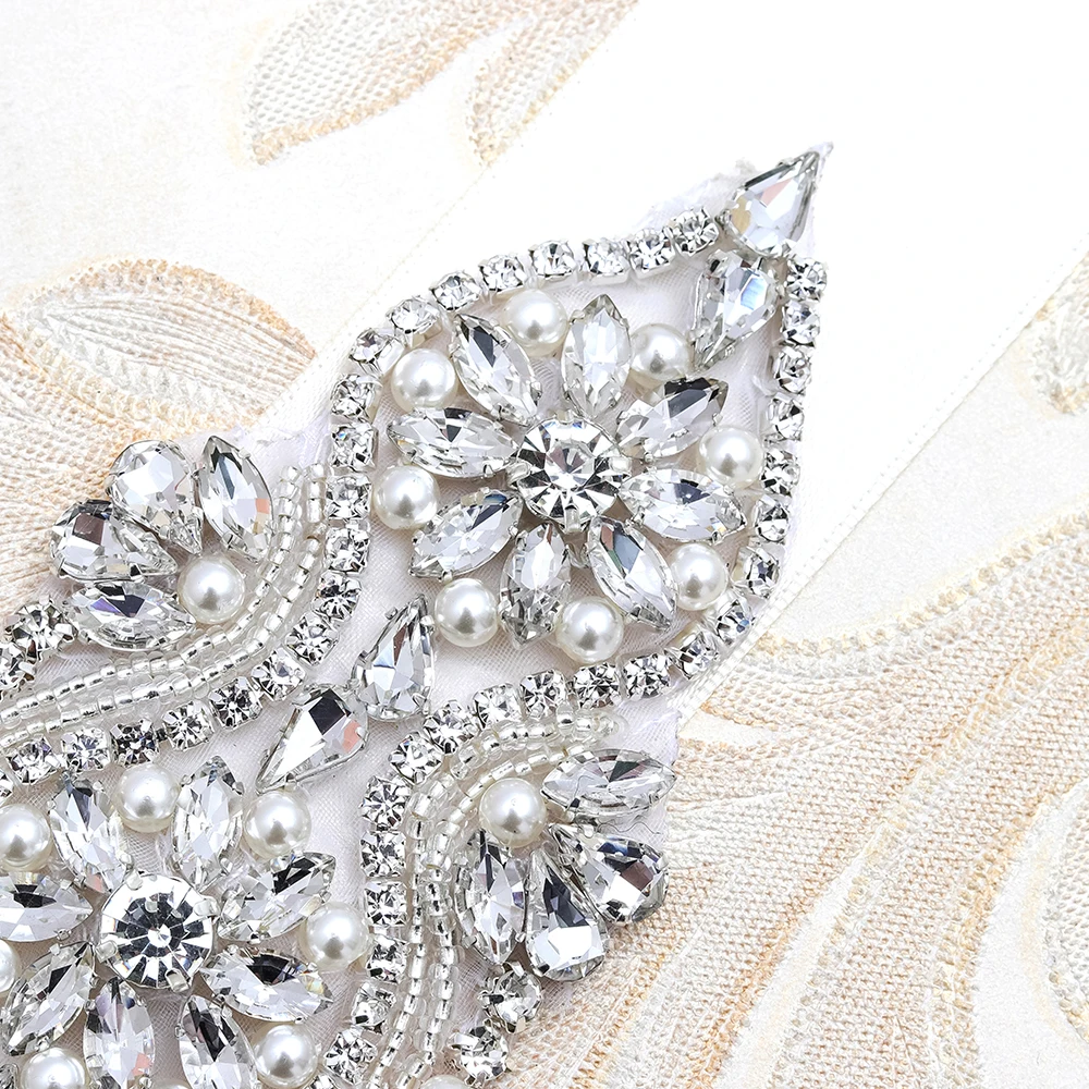 Yanstar Стразы Серебряный пояс роскошный к свадебному платью ручная вышивка