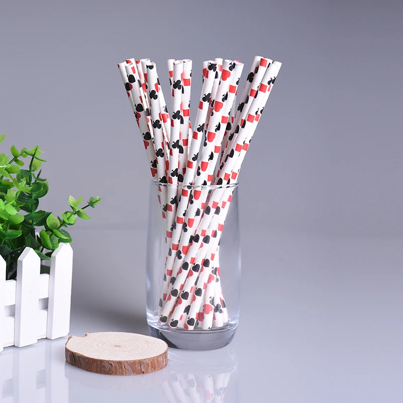 Новинка 50 шт./партия узор в покер красные бумажные соломинки для детей банкет на