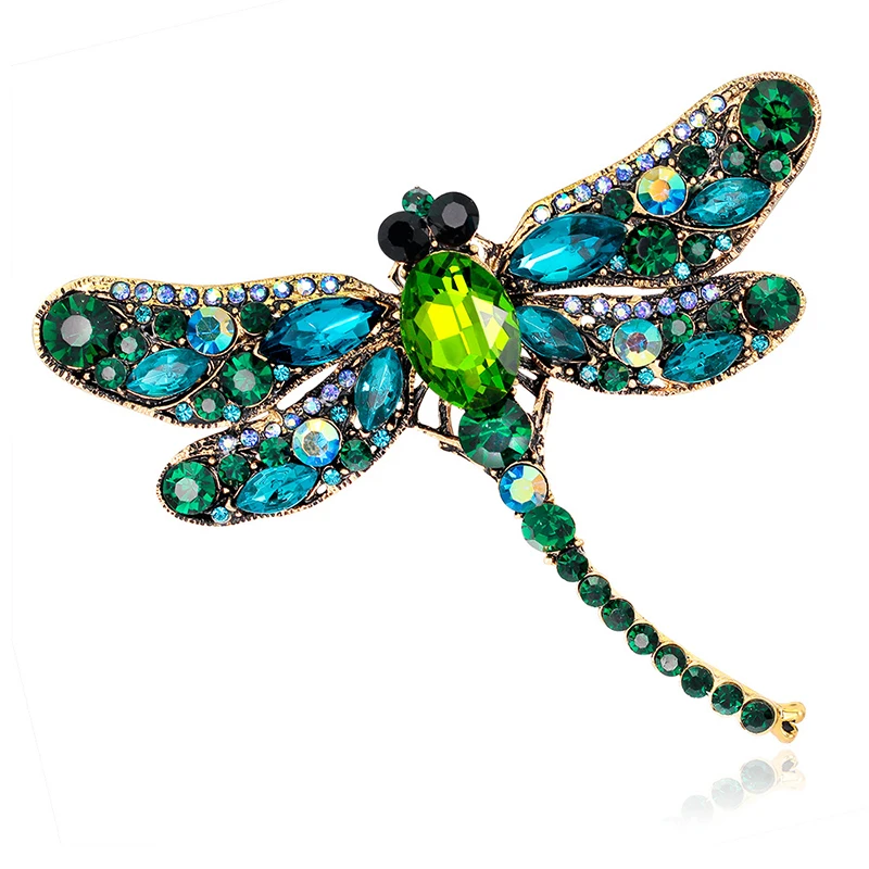 

Crystal Vintage Dragonfly Brooches for Women Large Brooch Pins Rhinestones Broche Wedding Accessories Jewelry Gold Color