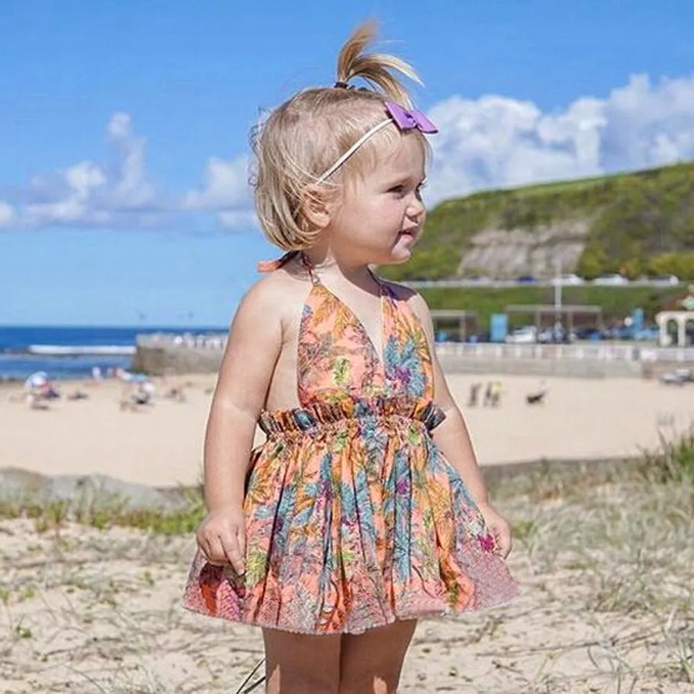 Одежда для девочек летнее платье маленьких праздничное принцессы с принтом