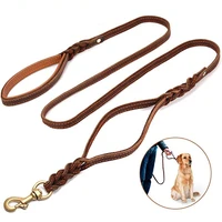braided real leather dog leash double handle pet walking training leads long short rope for german shepherd medium large dogs