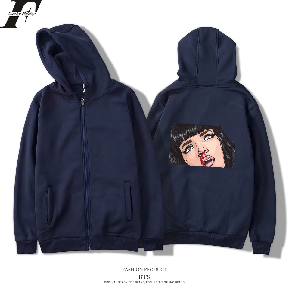 Pulp Fiction Mia Wallace Hoodies Men/Women Zipper Harajuku Fashion Streetwear Tracksuit Men Plus Size Мужская одежда