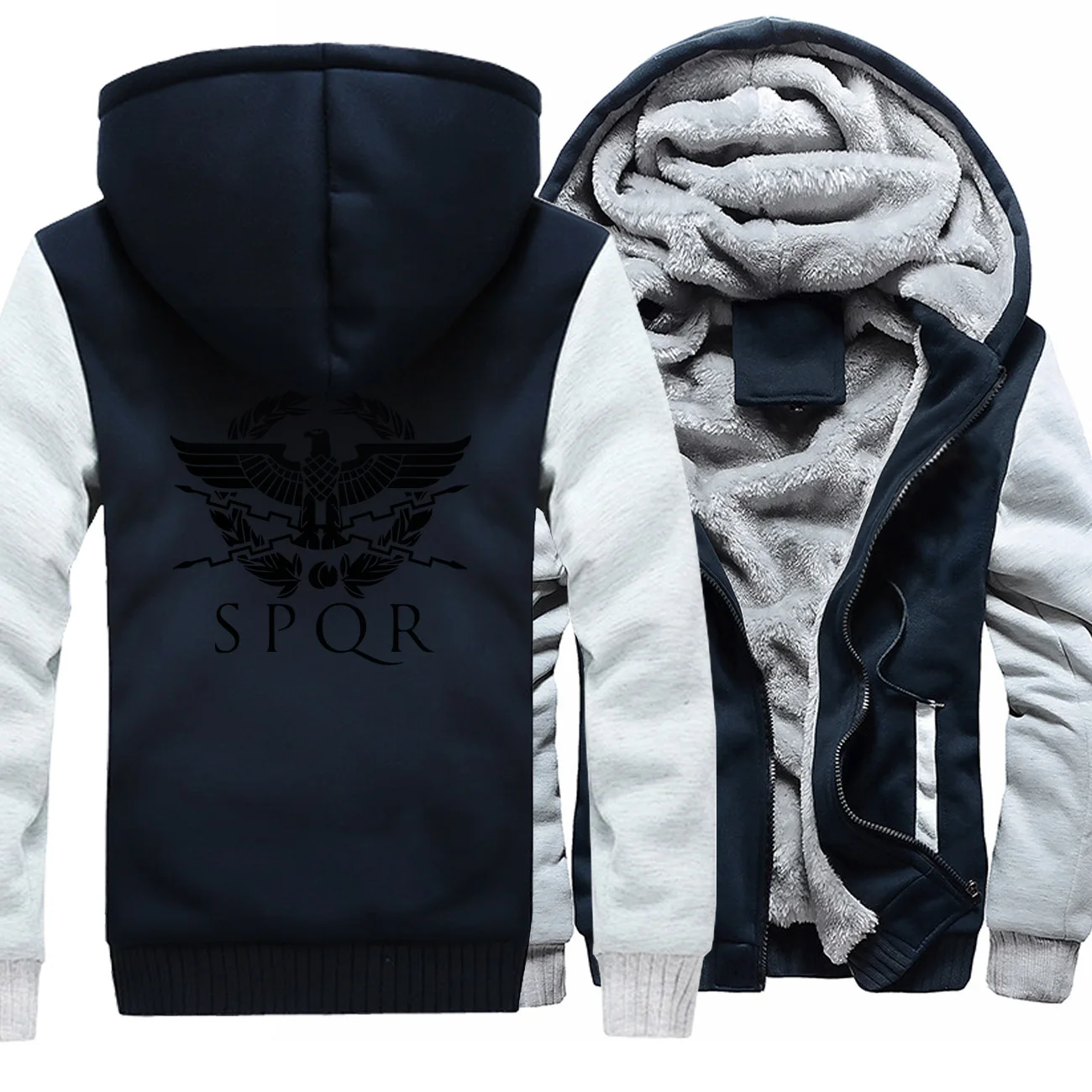 Winter Thicken Hoodies Men SPQR Roman Gladiator Imperial Golden Eagle Printed Homme Hooded Sweatshirts Casual Harajuku Male Tops