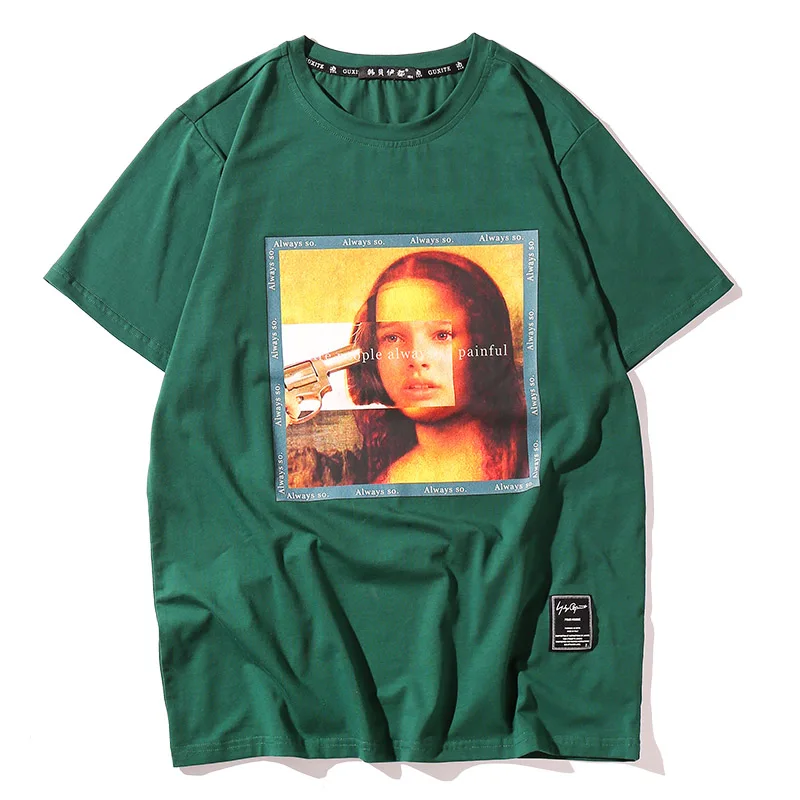 green Mona Lisa, Мужская Винтажная футболка, повседневная хлопковая белая футболка, Забавные футболки для пары, мужские летние длинные топы, графические футболки в стиле хип-хоп для мужчин - Цвет: green