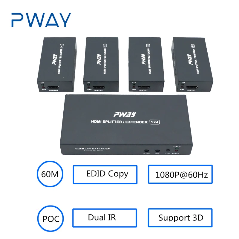 HDMI удлинитель с ИК 4 портами поддержка POC 3D 1080P при 60 Гц HDCP EDID копия дистанционного