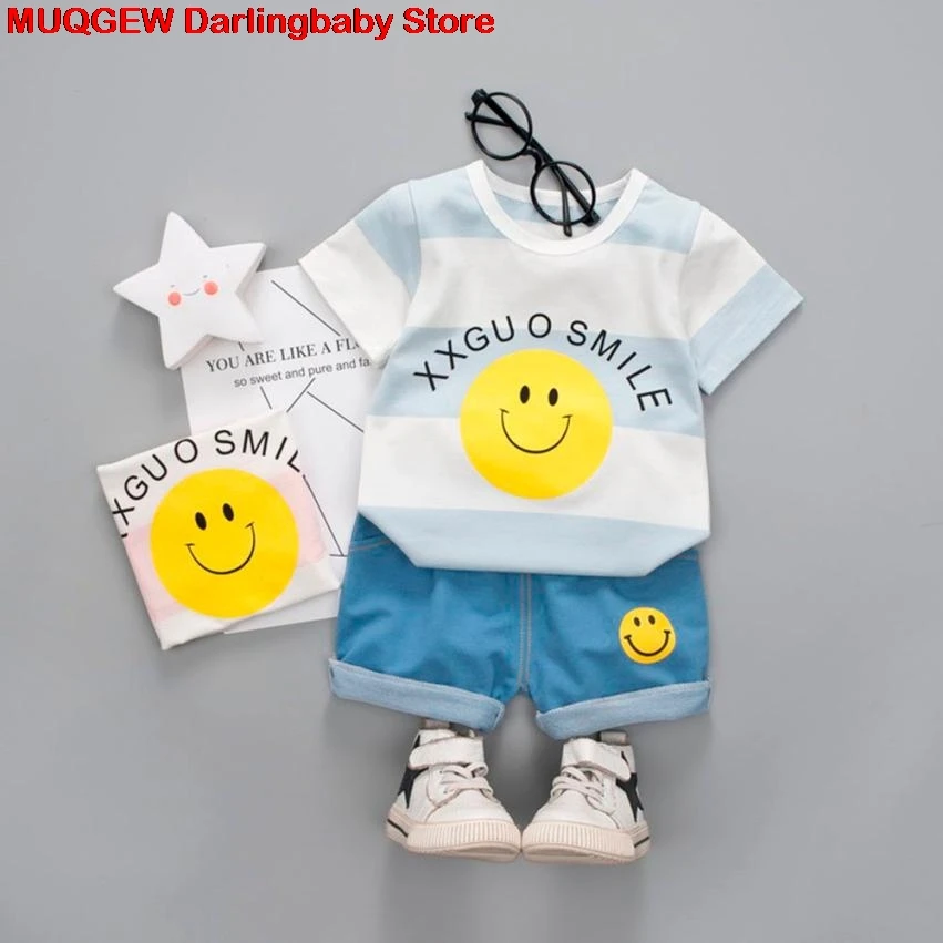 Kids Clothes Girls Smile Letter Printed Summer Top T-shirt Shorts Pants Set Boys Fashion Cool Children Clothing | Детская одежда и