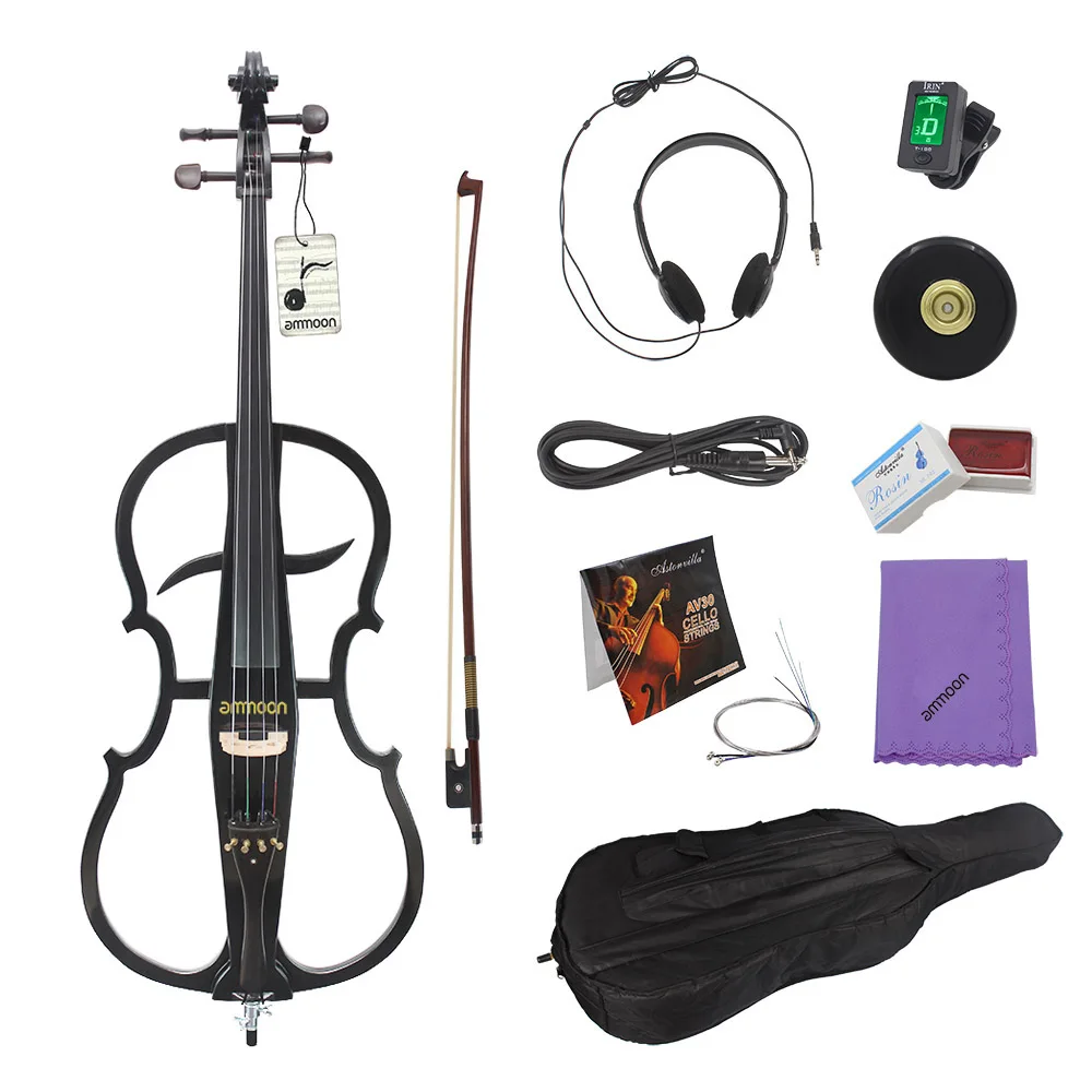 Ammoon 4/4 Violoncello цельная деревянная электрическая Виолончель эбеновая фурнитура в стиле 1 с высококачественным Тюнером для наушников Gig Bag