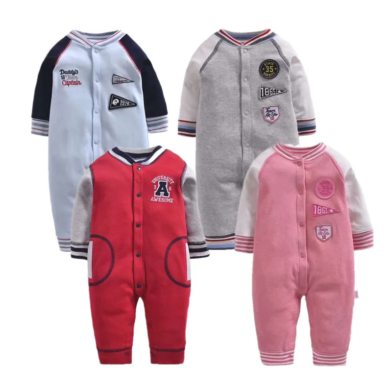

New Baby Girls boys One-pieces long Sleeve Sporty style Romper Infant Bebe Boys outwear Fall spring cotton Bodysuits 3-18m