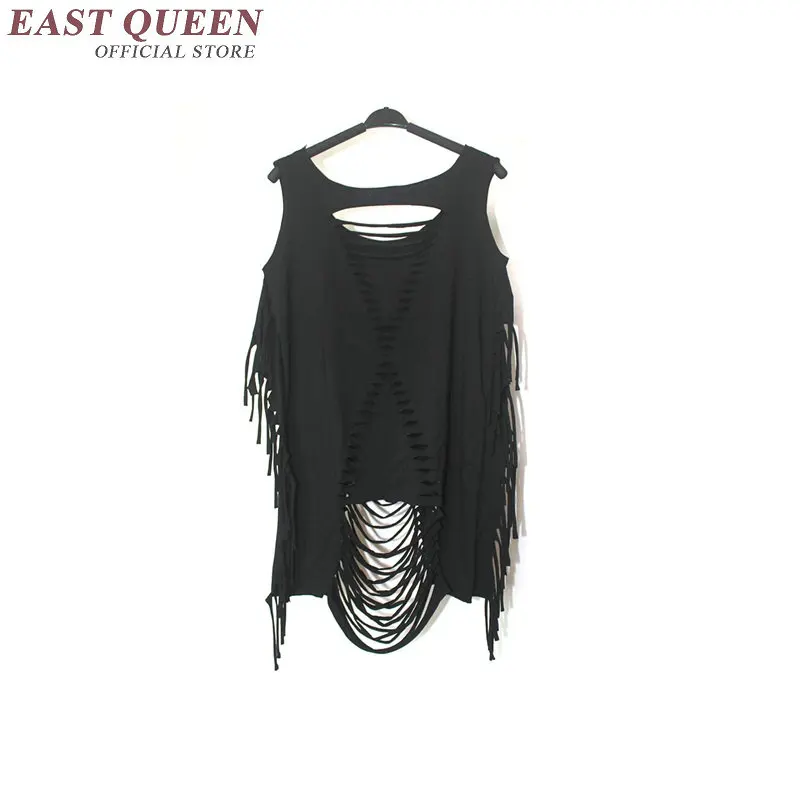 Женская майка в стиле милитари Укороченный свитшот с бахромой и дырками