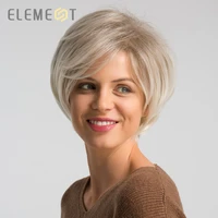 element 6 inch short synthetic wig for women left side parting ombre gray to white high temperature replacement hair wigs