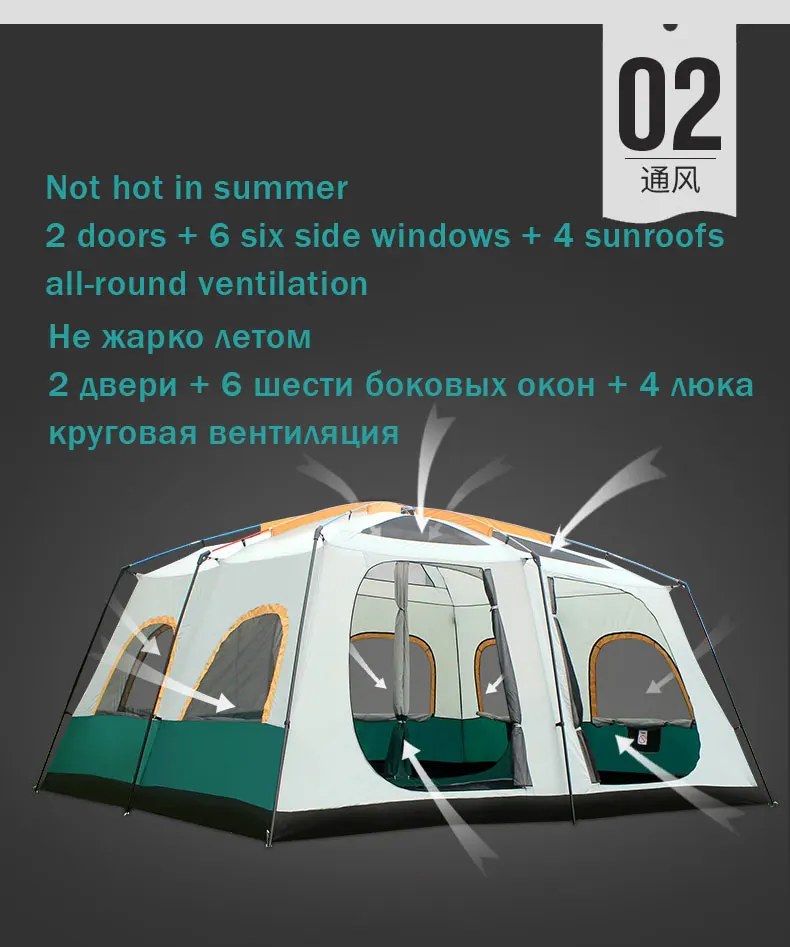 Большие палатки 460*360*210 см, вечерние палатки для кемпинга, Семейные палатки для 5, 8, 10, мужчин, 12, 14, 16 человек, высокое укрытие
