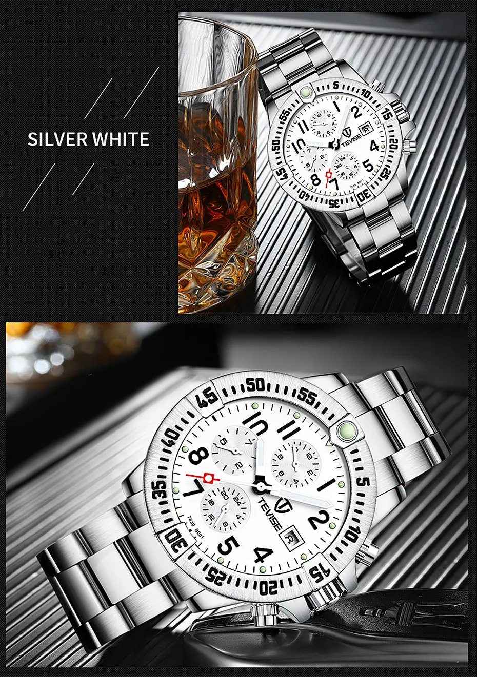 TEVISE Luxury Brand Men Automatic Mechanical Watch Male All Stainless steel Skeleton Luminous Wristwatch Relogio Masculino+BOX