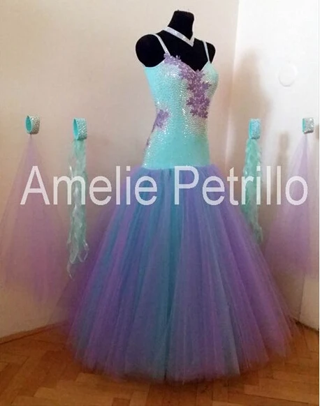 Платье для бальных танцев платье современных голубое и светло-фиолетовое без